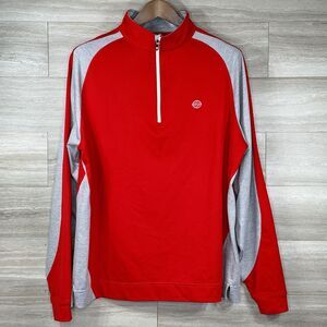 FootJoy Pullover Mens L Red Gray Quarter Zip Golf Performance Striped Stretch FJ